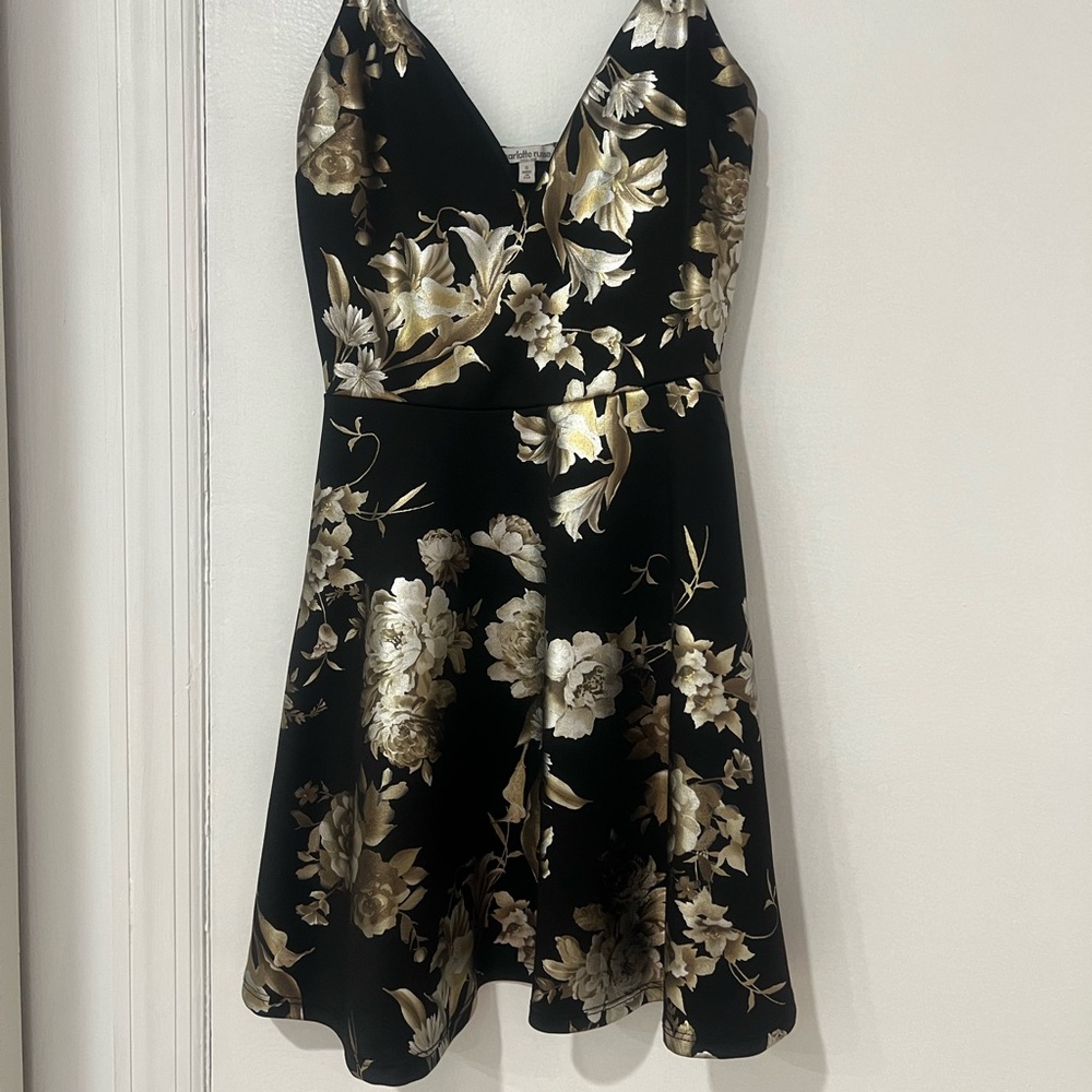 Charlotte Russe Black and Gold Floral Mini Dress